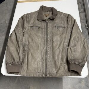 Blue Faux Leather Bomber Jacket Mens Gray Full Zip Moto Coat